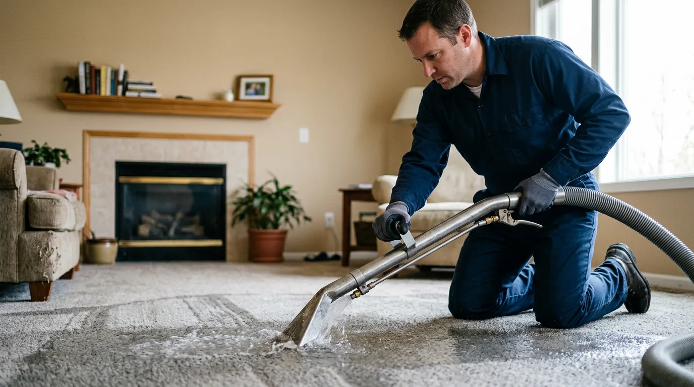 Water damage restoration technician working near Bruceville, IN
